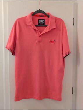 Superdry Premium City Fit Polo Shirt Coral XX-Large Lightweight Cotton Blend